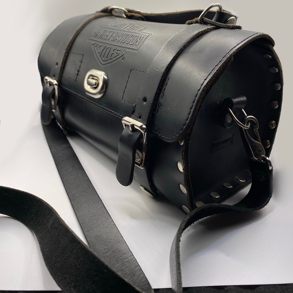 Harley Davidson Black Leather Barrel Purse